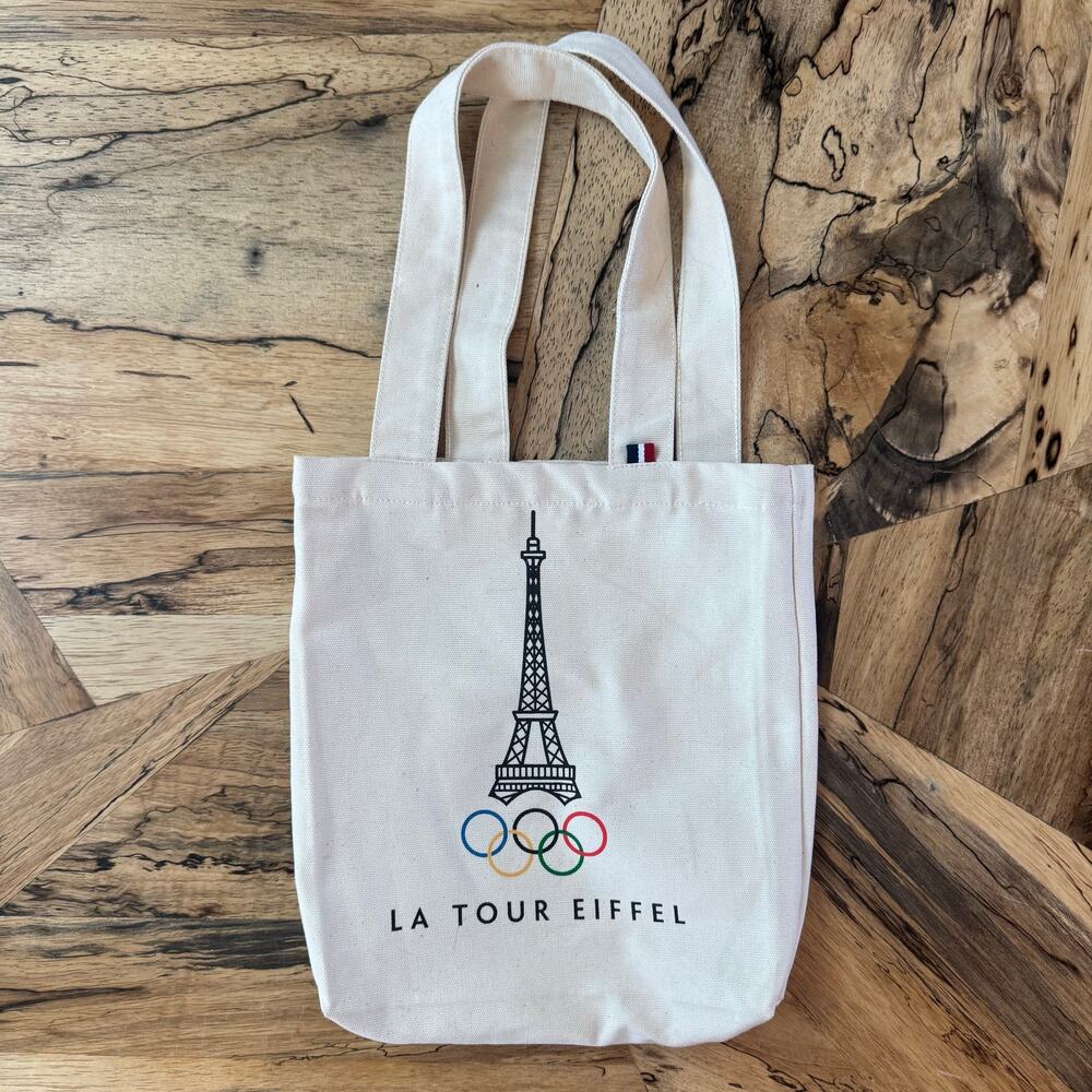 Official Paris 2024 Olympics Eiffel Tower Natural Cotton Canvas Mini Tote Bag